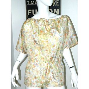 Lady Lady Blouse‎ Vintage Yellow Orange Open Sleeve  Floral Elastic Waist Medium
